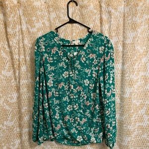 Long Sleeve Green Floral Wrap Top